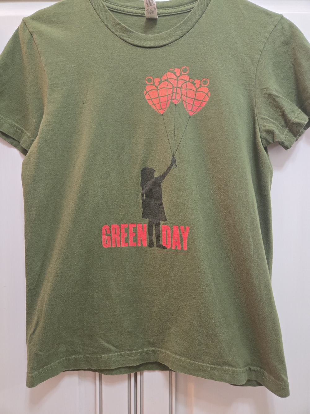 American Apparel Olive Green Green Day Tee with Red Print